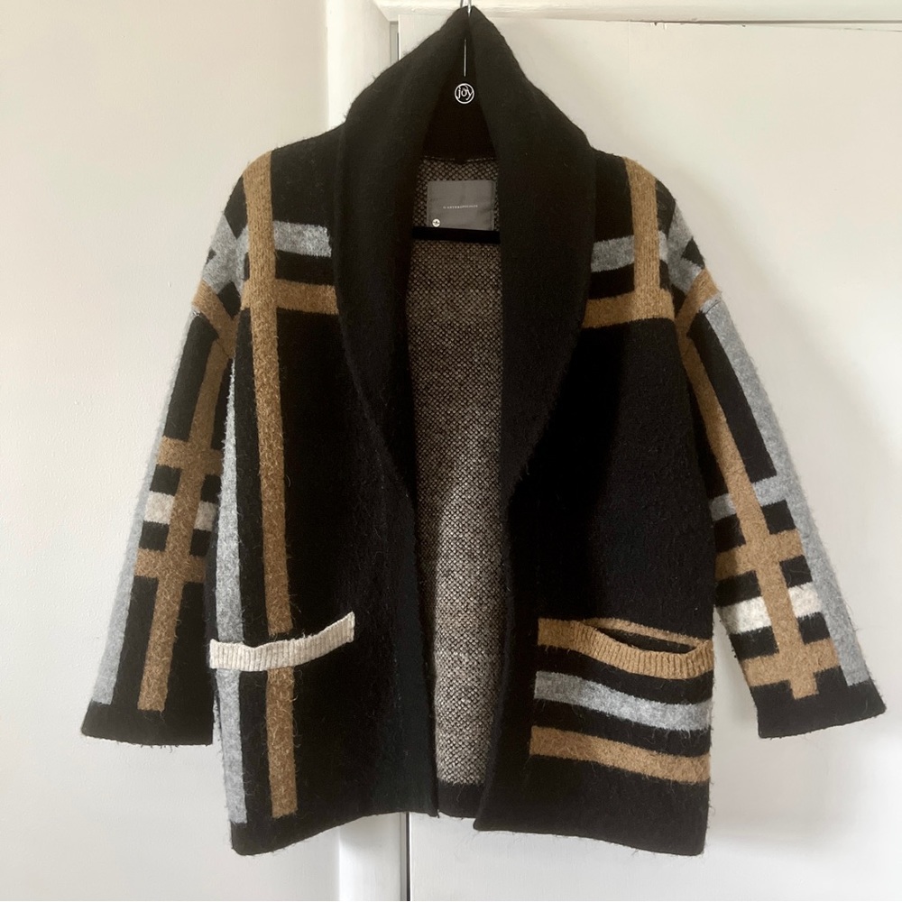 Anthropologie Ferna Plaid Sweater Coat Wool Open Cardigan, Size XXS runs large